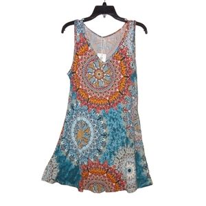 NWT AUSELILY Boho Hippie Flowy Sleeveless Swing Dress Large